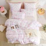 CCoutueChen Duvet Cover Twin 2Pcs Pink Floral Bow Bedding Set for Girls Kids, Romantic Princess Style Bowknot Bedding, Ultra Soft Reversible Garden Flower Duvet Cover Set(1 Pillowcase,No Comforter) CCoutueChen
