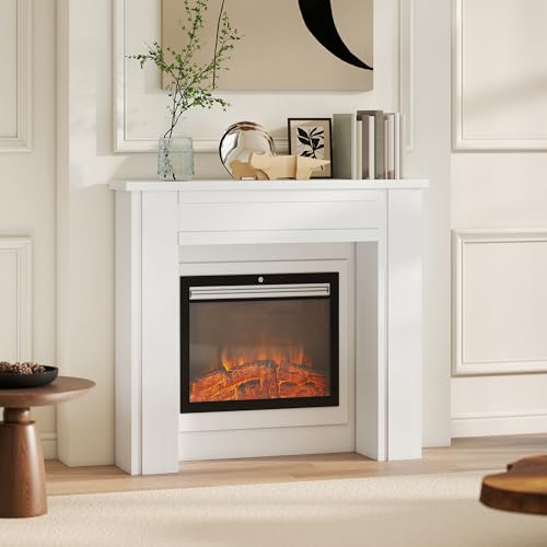 HOMCOM Modern Fireplace Mantel, Freestanding Fireplace Surround with Leg for Electric Fireplaces, 44.7" W x 40" H, White HOMCOM