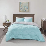 Comfort Spaces Vixie Reversible Comforter Set - Trendy Casual Geometric Quilted Cover, All Season Down Alternative Cozy Bedding, Matching Sham, Aqua/Gray, Full/Queen 3 piece Comfort Spaces