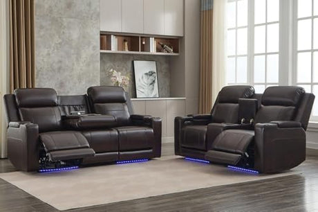 Neptane Power Reclining Sofa Set with Adjustable Headrest, Home Theater Seating with LED Light/Armrest Storage/USB&Type-C, Power Reclining Sofa and Loveseat Set for RV Sofa Furniture Neptane
