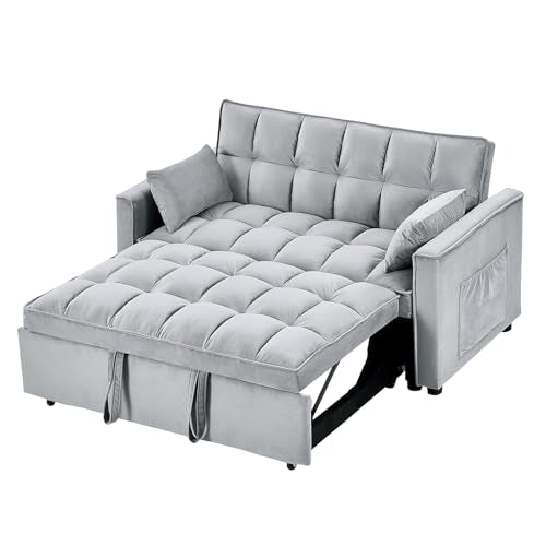 MilleLoom 3 in 1 Convertible Sleeper Sofa Bed, Futon Sofa Bed, Pull Out Loveseat Sleeper with Adjustable Backrest, Storage Pockets with 2 Pillows for Living Room Bedroom