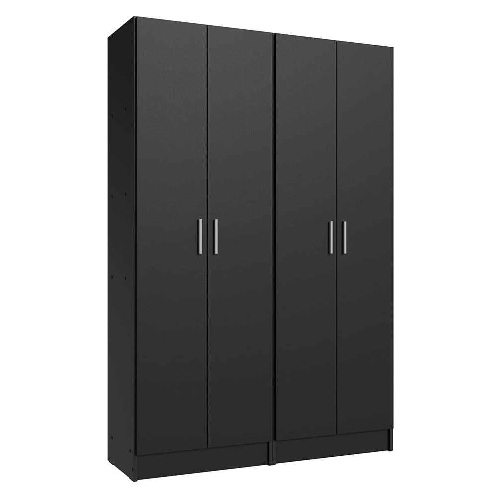 Madesa Wardrobe Armoire Closet Pantry Storage Cabinet with 4 Doors and 10 Utility Shelves 47" L Wooden Organization Unit for Bedroom, Office, Laundry Room, Kitchen, and Garage (Black) Madesa