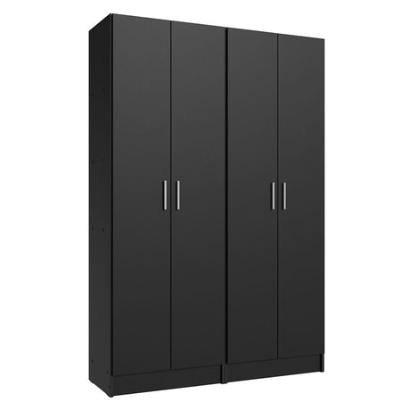 Madesa Wardrobe Armoire Closet Pantry Storage Cabinet with 4 Doors and 10 Utility Shelves 47" L Wooden Organization Unit for Bedroom, Office, Laundry Room, Kitchen, and Garage (Black) Madesa