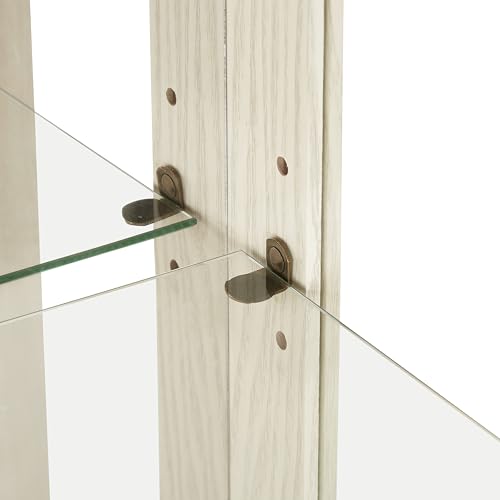 JIJIWANG Curio Cabinet with Adjustable Glass Shelves, Mirrored Back Panel & Tempered Glass Doors&Drawer,Wooden Display Cabinet for Living Room, Hallway,Light Bulb Included,White JIJIWANG