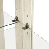 JIJIWANG Curio Cabinet with Adjustable Glass Shelves, Mirrored Back Panel & Tempered Glass Doors&Drawer,Wooden Display Cabinet for Living Room, Hallway,Light Bulb Included,White JIJIWANG