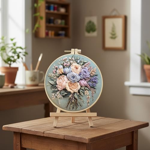 yzARTche Floral Flowers Embroidery Kit for Beginners, Bouquet Pattern Cross Stitch Kits with Hoop, Yarns, Instruction and Threader Tools-3PCS Bouquet-C