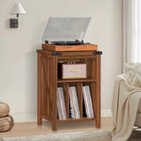Record Player Stand with Vinyl Record Storage Holds up to 160 Albums,Large Wood Record Player Table Dispaly Shelf，Brown Turntable Stand Cabinet for Living Room,Bedroom,Office 7 Joaxswe