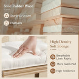 LUE BONA Upholstered Fabric Vanity Bench Seat, Makeup Stools for Vanity, Square Tufted Ottoman Bench with Carved Wood Color Legs for Bedroom Living Room, Beige LUE BONA