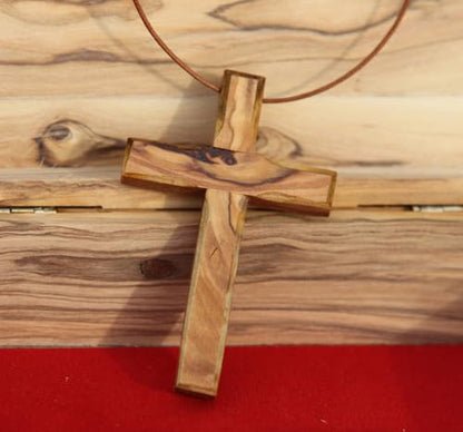 Wooden Cross Necklace, Christian gift, Faith Cross Pendant for the church and home Car Rearview Mirror Pendant, Olive wood from Bethlehem, Certificate of Origin, size 2.7" x 1.8" - WoodArtSupply