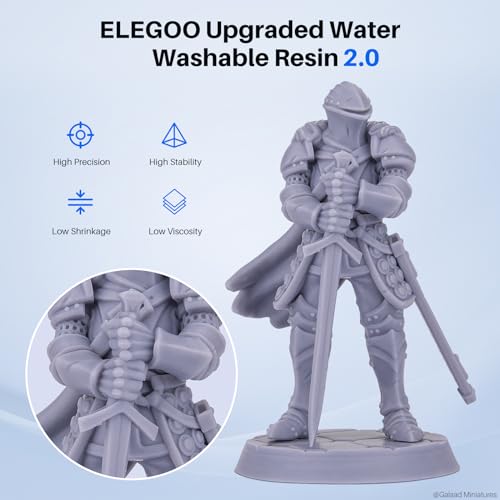 ELEGOO Upgraded Water Washable Resin 2.0, 3D Printer Resin with Low Viscosity and High Precision, 405nm Rapid UV-Curing Photopolymer Resin, 3D Resin for LCD/DLP 3D Printing, Grey 2000G