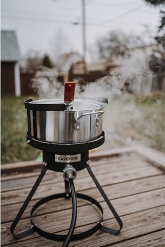 Gas One Aluminum Cooking Pot Deep Fryer with Basket – 10QT Aluminum Fry Pot with Easy Grip Handle – Durable Food Grade Outdoor Fryer with Perforated Strainer Basket – Ideal for Seafood, Chicken Gas One