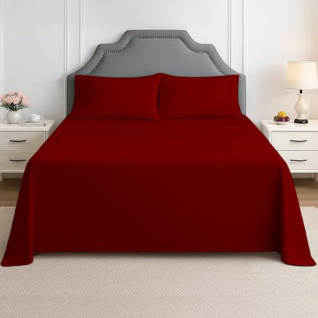Cal King Sheet Set - 4 Piece Ultra Soft Brushed Microfiber Bed Sheets - 15" Deep Pockets, Wrinkle-Free & Breathable for a Secure Fit Sheets & Pillowcases (California King, Burgundy) Shreem Linen