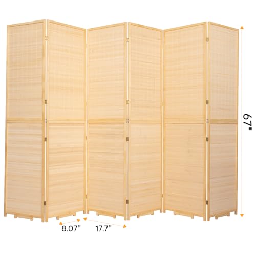 JVVMNJLK Room Divider, 6 FT Tall Folding Privacy Screen, Partition Divider for Room Separation, Portable Freestanding Wall Divider for Room, Bamboo Mesh Woven Design, Brown (Beige, 6-Panel 67”) JVVMNJLK