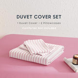 Wake In Cloud - Striped Cotton Duvet Cover Set, Ticking Stripe Vertical Pinstripe Farmhouse, 100% Washed Cotton Textured Percale Bedding Set, 3 Pieces, Pink White, Full Size Wake In Cloud