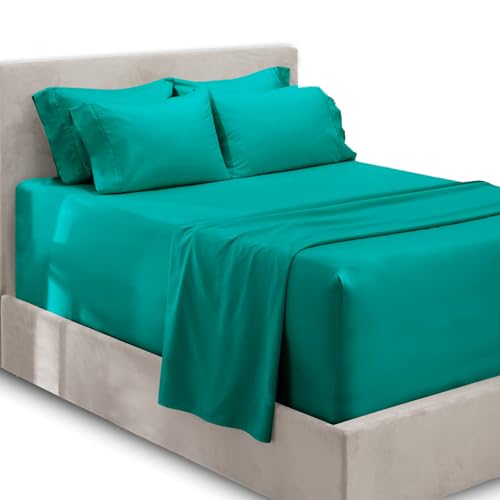 Hearth & Harbor Extra Deep Pocket Queen Sheets Sets - Fits Mattress 18-24 Inches Deep - Extra Deep Pocket Sheets - 6 Piece Queen Size - Teal Hearth & Harbor