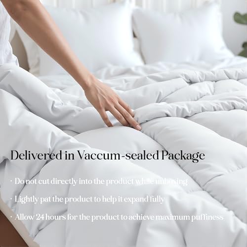 ROYALE LINENS Comforter - Queen Size Duvet Insert - All Season Soft Quilted Comforters with 8 Corner Tabs - Down Alternative Bedding Comforter - Box Stitched Duvet Insert (White, Queen 88"x88") ROYALE LINENS