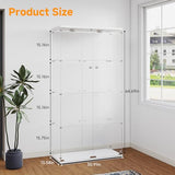 Zevemomo Tempered Glass Display Cabinet with Lights, 4-Tier Curio Cabinet with Glass Doors and Lock, Glass Display Case for Collectibles, for Living Room, Bedroom, Office, Double Door, White Zevemomo