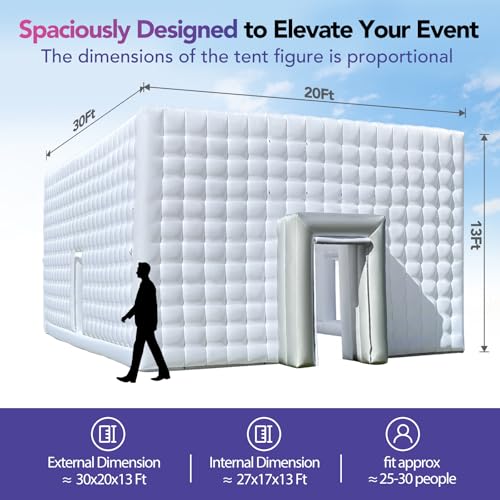 Wellcomer Giant 30x20x13' Inflatable Nightclub with Blower, Inflatable Outdoor Party Tent for Parties, Corporate Events, Festivals, and Special Gatherings - White Wellcomer
