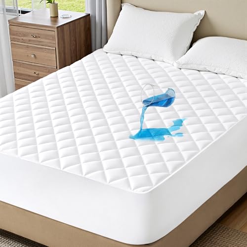 Bedsure Queen Mattress Protector, Quilted Waterproof Mattress Protector with Deep Pocket up to 22 Inches, Soft Breathable Noiseless Bed Pad Topper, Queen Bed Cover for Home, Bedroom, Hotel – White Bedsure