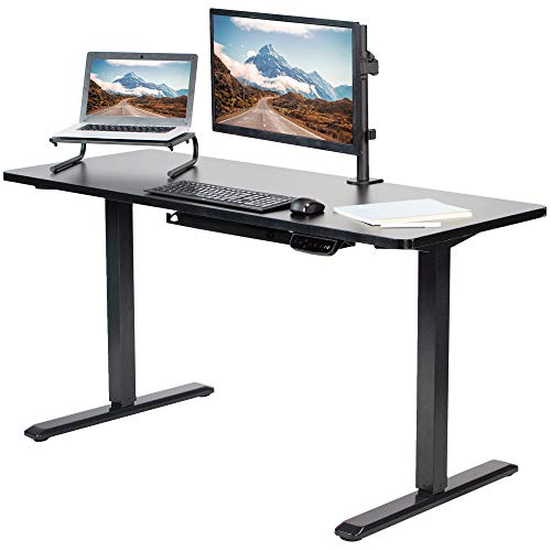 VIVO Electric Height Adjustable 60 x 24 inch Memory Stand Up Desk, Black Solid One-Piece Table Top, Black Frame, Touch Screen Preset Controller, 2E - WoodArtSupply