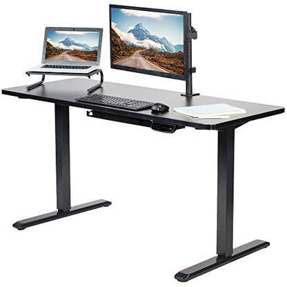 VIVO Electric Height Adjustable 60 x 24 inch Memory Stand Up Desk, Black Solid One-Piece Table Top, Black Frame, Touch Screen Preset Controller, 2E - WoodArtSupply