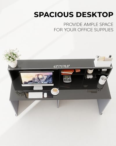 Gguileb Modern Reception Desk, Solid Wood Reception Desk with Counter, Check Out Stand, Retail Checkout Counter for Office, Store, Beauty Salon (Grey+Texture, 78.7in) Gguileb