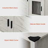 WAMPAT Rustic White Farmhouse Coffee Bar Cabinet with Sliding Barn Doors and Adjustable Storage WAMPAT