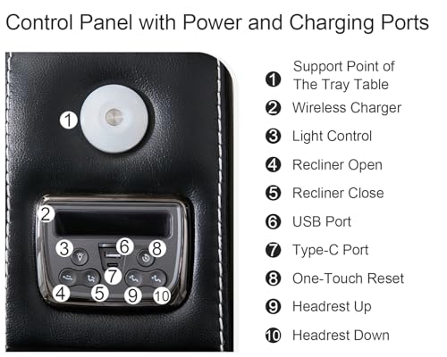 Power Recliner with Zero Gravity,Adjustable Headrest,Wireless Charger,LED Light Faux Leather Electric Reclining Chair Home Theater Seating USB Type-C Port,Cup Holder,Tray Table,Extended Footrest Black