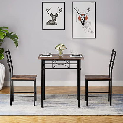 JOIN IRON 3-Piece Kitchen Dining Room Table Set for Small Spaces，Iron Wood Square Table with 2 Chairs for Kitchen Dining Room Furniture - WoodArtSupply