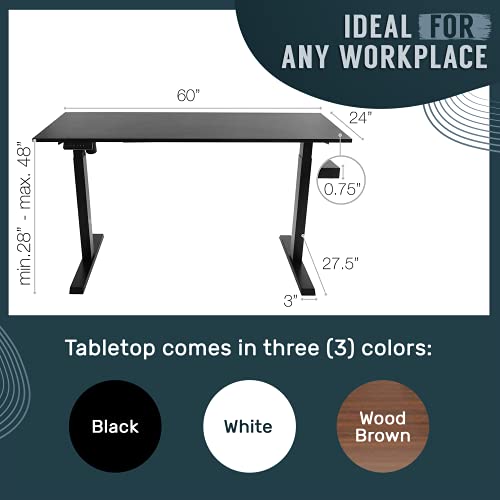TechOrbits Electric Standing Desk Frame 60 x 24 Inch Tabletop - Motorized Workstation Two Leg Stand Up Desk with Memory Settings and Telescopic Sit Stand Height Adjustment (Black Frame/Wood BrownTop) TechOrbits
