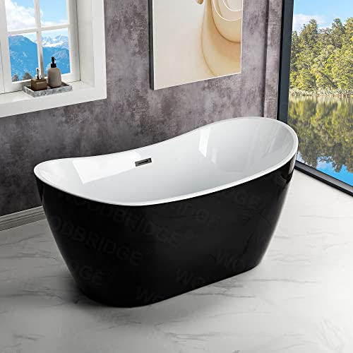 WOODBRIDGE 59" Acrylic Freestanding Bathtub Contemporary Soaking Tub, Black Acrylic(Matte Black Drain/Overflow),BTA1816-MB WOODBRIDGE