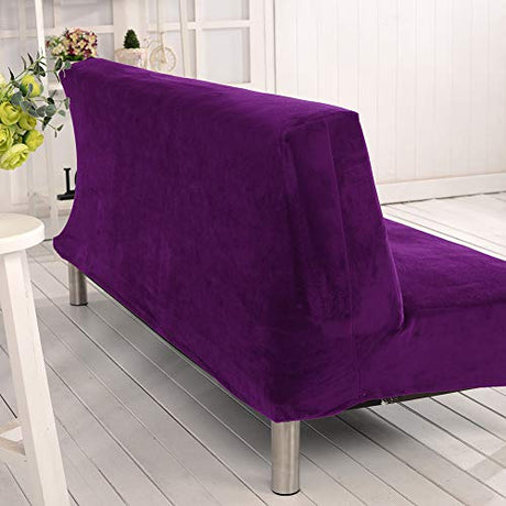 MIFXIN Armless Sofa Bed Cover Stretch Futon Slipcover Plush Thick Solid Color 3 Seat Full Folding Sofa Couch Futon Furniture Protector Without Armrests (Purple) MIFXIN