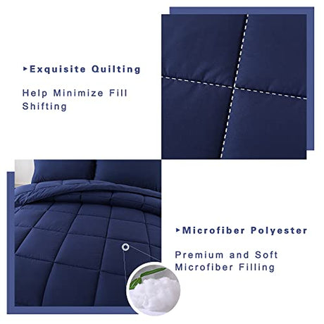 DOWNCOOL Blue Full Size Comforter Set - All Season Bedding with 2 Pillowcases - 3 Pieces - Down Alternative Comforter Set DOWNCOOL