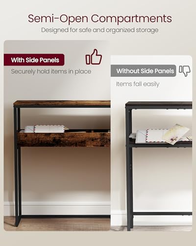 VASAGLE 2-Tier Entryway Table, Narrow Console Table, Semi-Open Compartments, 9.4 x 39.4 x 31.5 Inches, for Hallway, Living Room, Rustic Brown and Ink Black ULNT091K01 VASAGLE
