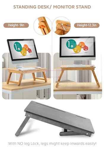 Laptop Desk Nnewvante Table Adjustable Bamboo Foldable Breakfast Serving Bed Tray w' Tilting Top Drawer - WoodArtSupply