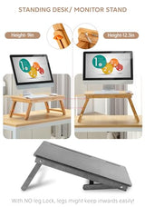 Laptop Desk Nnewvante Table Adjustable Bamboo Foldable Breakfast Serving Bed Tray w' Tilting Top Drawer Nnewvante