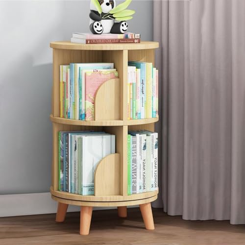 Gdrasuya10 360° Rotating 2-Tier Stackable Bookshelf Organizer in Natural Wood - WoodArtSupply