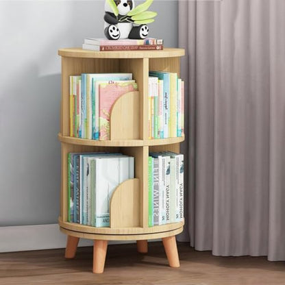 Gdrasuya10 360° Rotating 2-Tier Stackable Bookshelf Organizer in Natural Wood - WoodArtSupply