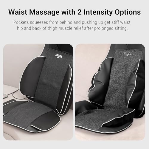 Mynt FSA Eligible HSA Approved Shiatsu Neck and Back Massager for Chair with 10 Deep Kneading Nodes, 2D & 3D Back Massage with Heat, Portable Spot Massage Chair Pad (Black) Mynt