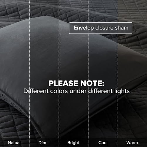 Comfort Spaces Kienna Quilt Set-Luxury Double Sided Stitching Design Summer Blanket, Lightweight, Soft, All Season Bedding Layer, Matching Sham, Black, Coverlet Twin/Twin XL(66"x90") 2 Piece Comfort Spaces