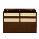 KMBOHE Queen Size Murphy Cabinet Bed with Storage Drawer, Farmhouse Style Pine Wood Wall Bed with Rattan Decoration, Space Saving Folding Bed for Apartment, Guest Room and Office, Walnut KMBOHE