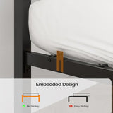 VINGLI Twin Bed Frame with Storage Headboard, LED Lights, and Charging Station, Single Metal Platform Pannel Bed with Wooden Storage Shelf, Underbed Storage Space, Apartement, Black VINGLI