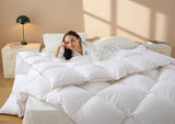 Down Comforter Queen Size – All Season Medium Weight Fluffy White Duvet Insert, Warm Feather Bedding, Soft 100% Cotton Cover, 90x90 Inch Vexino