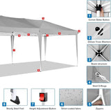 COBIZI 10x20 Pop Up Canopy Tent with 6 Sidewalls Party Tents Waterproof UPF 50+ Commercial Instant Outdoor Events Tent for Parties Markets Backyard, Ropes（10 x 20 ft Gray COBIZI
