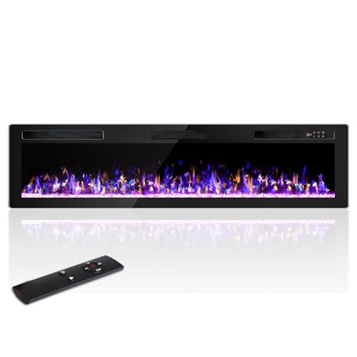 OFIKA Electric Fireplace Inserts Ultra-Thin Freestanding 750/1500W Electric Fireplace Heater Wall Mounted or Recessed Fireplace Electric with Adjustable Multicolor Flame,Timer (72 inch) OFIKA