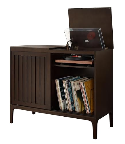 Crosley Furniture Asher Media Console and Record Player Stand with Storage for Vinyl Records, Dark Brown Crosley Furniture