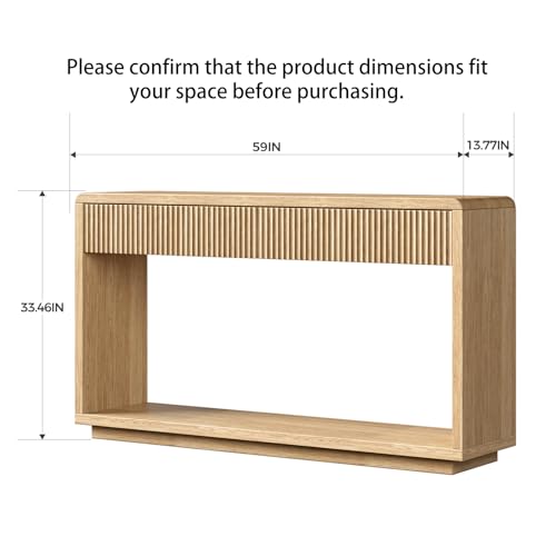 Evermagin 59'' Oak Entryway Table with Drawers, Boho Fluted Console Table, Sofa Table with Storage for Living Room, Entrance, Hallway Evermagin