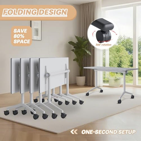 6-8 Person Conference Table Folding Conference Table for Office,Training, Seminar,Schools Modern Wood Conference Meeting Room Table Large Rectangular Conference Room Tables (6, White, 63in) JNMDLAKO