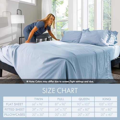 ClevaHome Queen Size Sheet Set - 6 Piece Soft Breathable Luxury Bed Sheet Set - Shrinkage & Fade Resistant Embroidered Bedding Sheet with Deep Pocket, 2 Extra Pillowcases (Queen, Chambray Blue) Cleva
