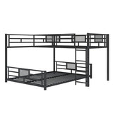 MERITLINE L-Shaped Metal Bunk Bed with Guardrails, Twin Over Full Bunk Bed Frame for Teens, Black MERITLINE